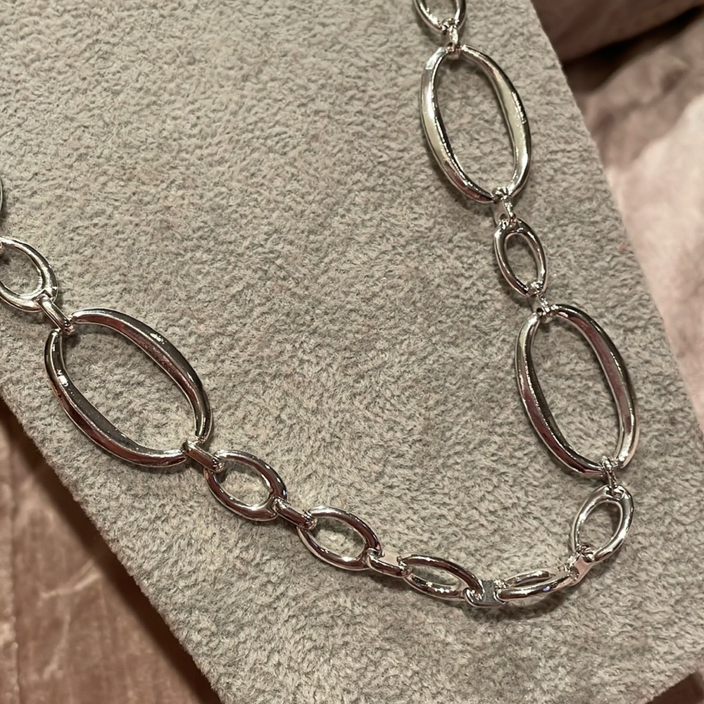 Crown Trifari Silver Link Necklace 22-24”